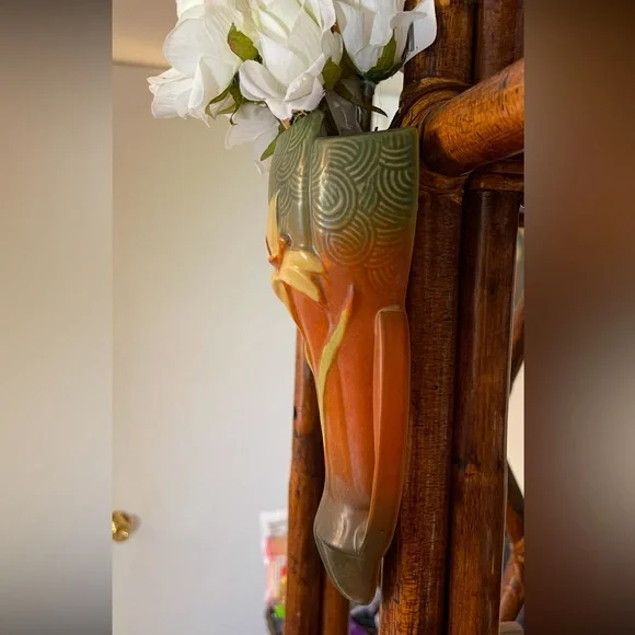 VINTAGE MCM Roseville Zephyr Lily Brown Wall Pocket 1297-8 1946 EUC - Picture 3 of 8